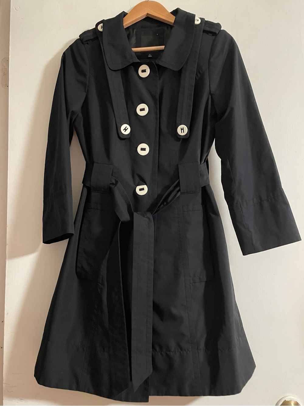 The Limited Black Women's Trench Coat with Contrast Buttons